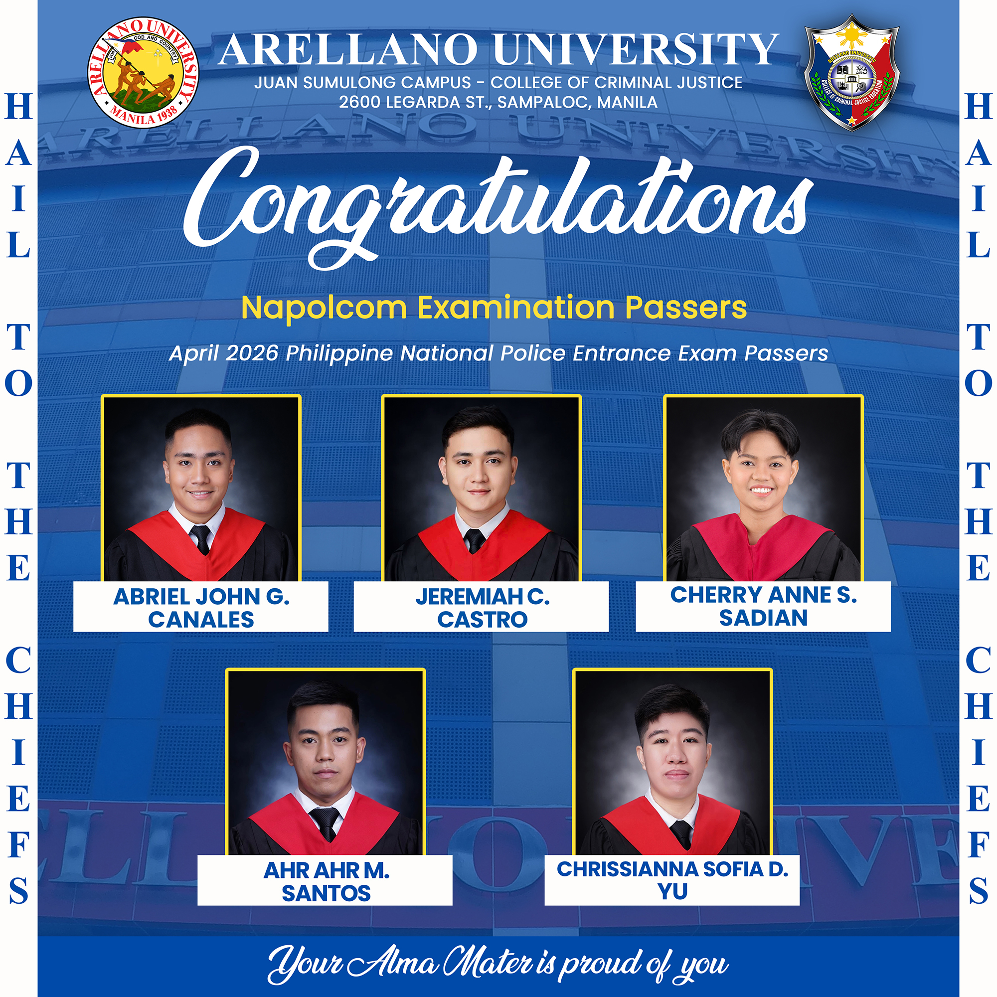 Future Builders of Peace: Meet AU Legarda’s April 2026 PNP Entrance Exam Passers!